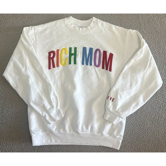 Tinx Rich Mom Sweatshirt Rainbow Crewneck White Colorful - Picture 1 of 16